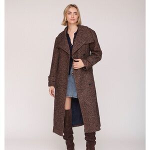 Avec Les Filles Brown Tweed Long Trench Coat